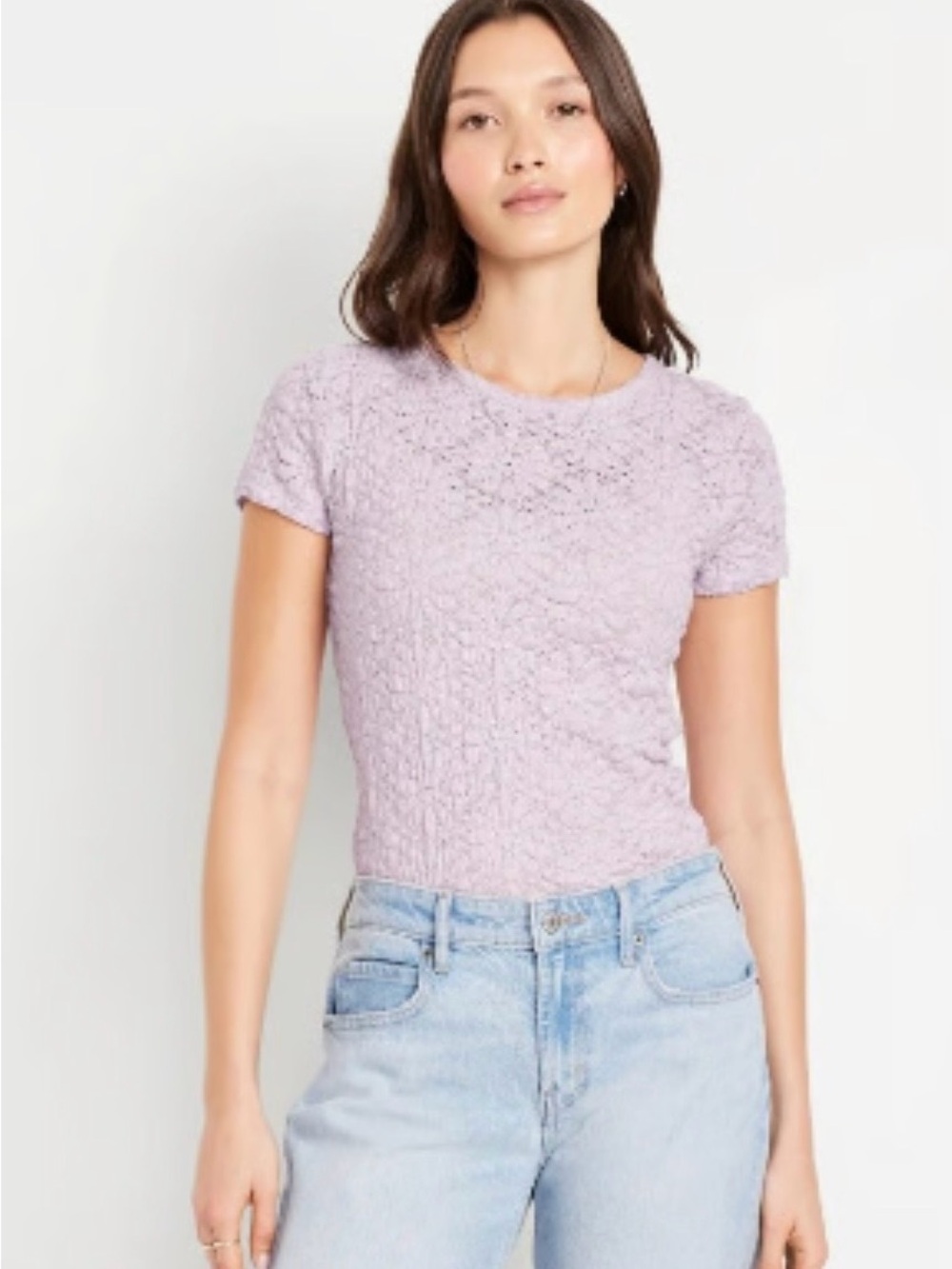 Old Navy Lilac Lace-Textured Crew Neck Size M